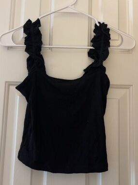 Black Ruffle Sleeve Tank Top